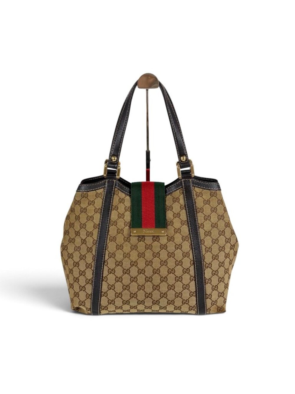 Gucci GG Canvas Tote Bag Sherry Line Brown